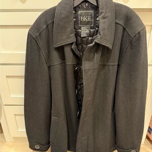 BKE Men's Black Jacket Pea Coat Style